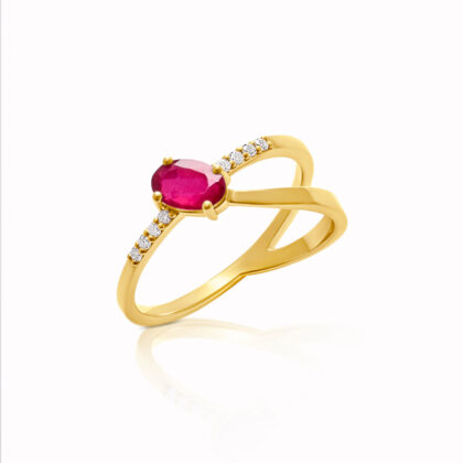 Anillo con doble brazo, rubí y brillantes corsia