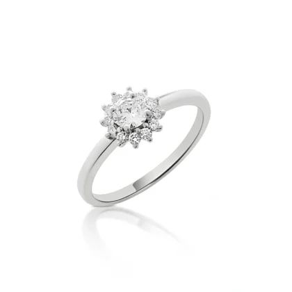 Anillo rosetón de oro blanco con diamantes corsia