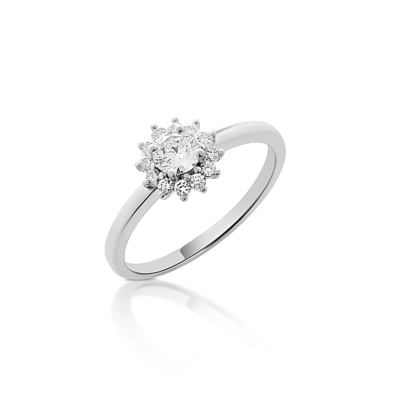 Anillo rosetón de oro blanco con diamantes corsia