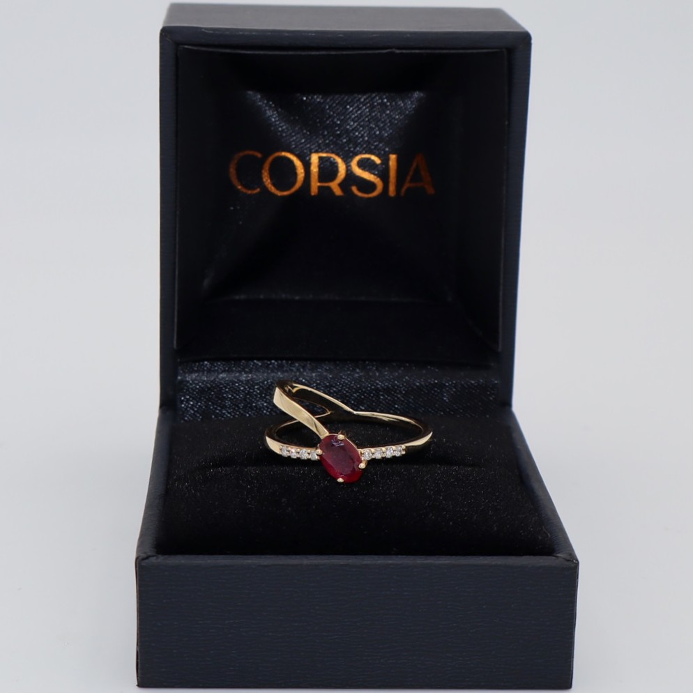 Anillo de doble brazo de oro amarillo con rubí y diamantes - Imagen 3