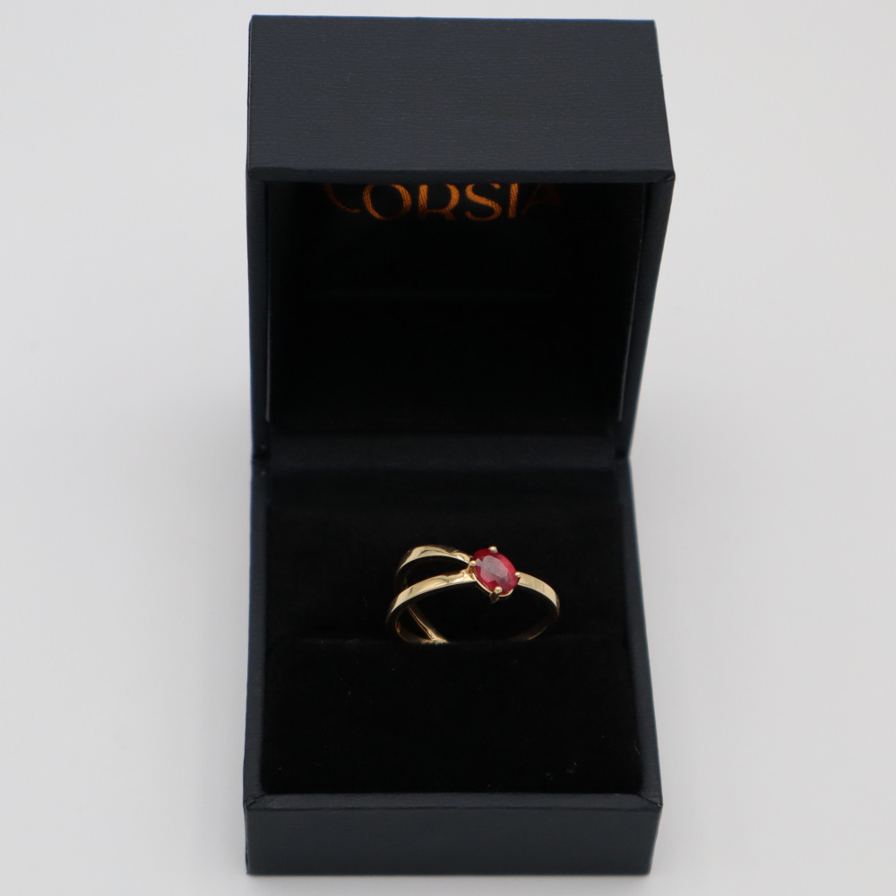 Anillo de doble brazo de oro amarillo con rubí central - Imagen 3