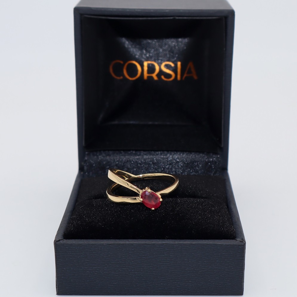 Anillo con doble brazo con rubí corsia