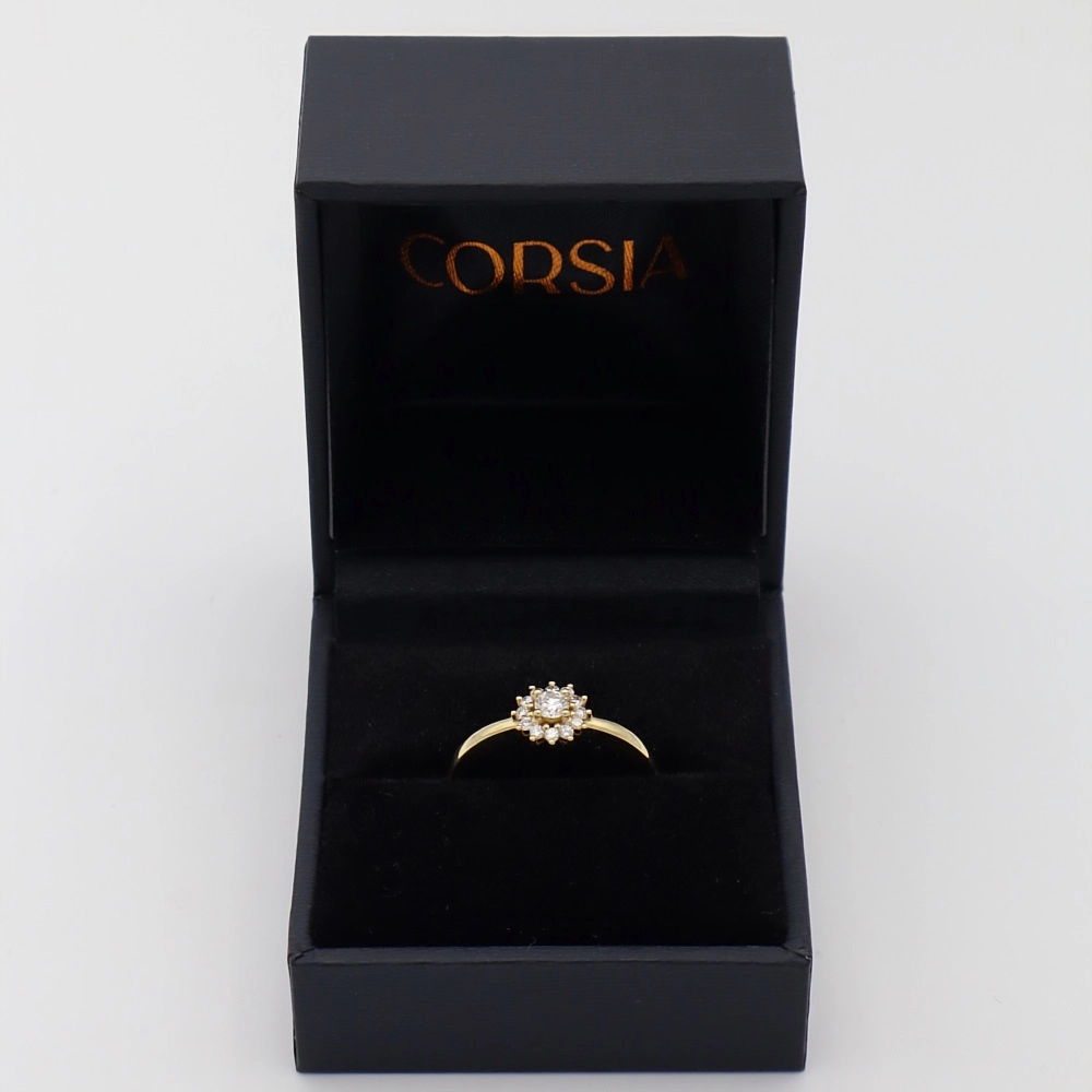 anillo con rosetón de brillantes en oro amarillo corsia