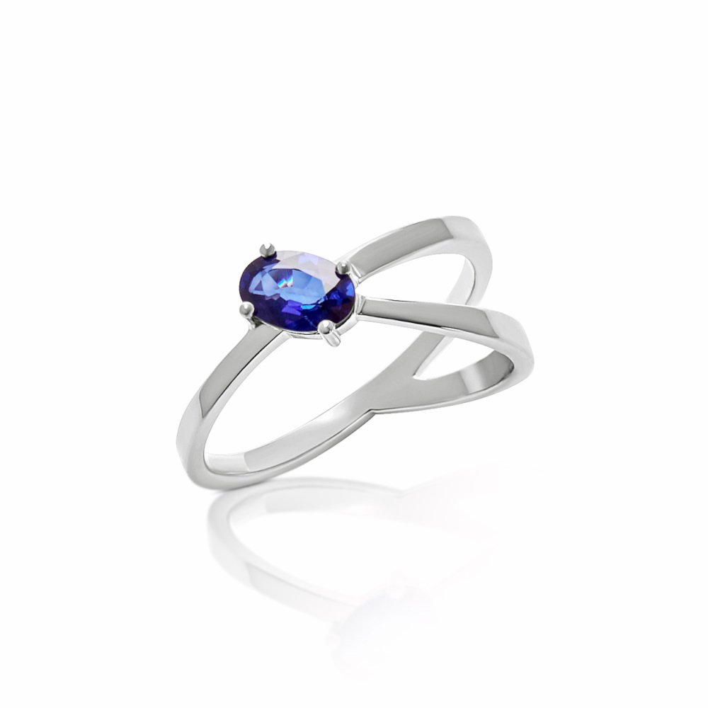 anillo con doble brazo y zafiro corsia