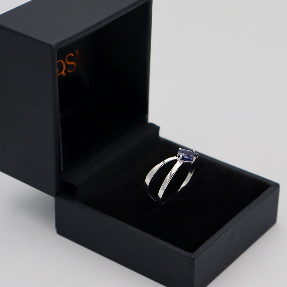 Anillo de doble brazo de oro blanco con zafiro - Imagen 2