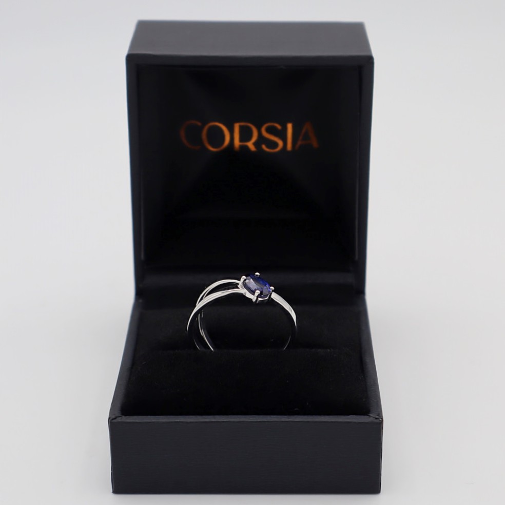 Anillo de doble brazo de oro blanco con zafiro - Imagen 3