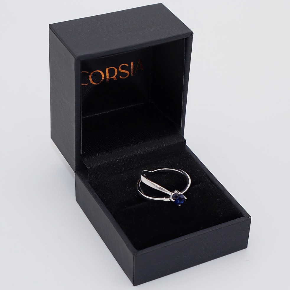 Anillo de doble brazo de oro blanco con zafiro - Imagen 4