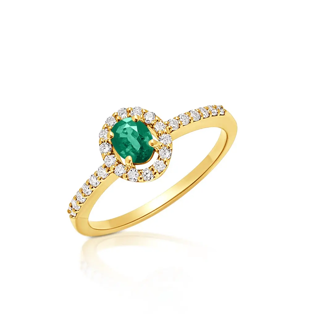 Anillo de oro amarillo con esmeralda y diamantes anillo de compromiso corsia