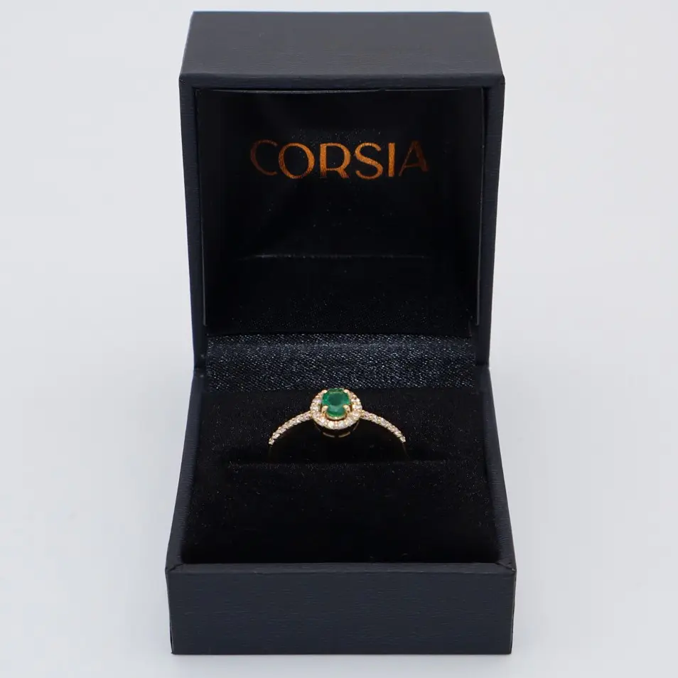 Anillo de oro amarillo con esmeralda y diamantes anillo de compromiso corsia