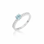 Solitario aguamarina con brazo de diamantes oro blanco Corsia