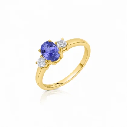Anillo con tanzanita oval con dos diamantes Corsia-1